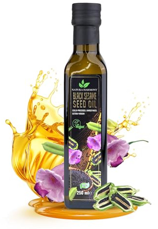Natura Harmony Black Sesame Seed Oil 250ml | Cold-Pressed & Unrefined | Extra Virgin Edible Oil with Bold & Nutty Flavour | Vegan & Non-GMO | Asian Cuisine Dark Glass Bottle