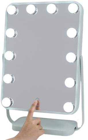 Aplike - Espejo Maquillaje con Luz, 12 Bombillas LED Hollywood, 3 Temperaturas Color (3000K-6500K), Control Táctil, Rotación 360°, Espejo Tocador Grande, Regalo Mujer (Verde Pastel)
