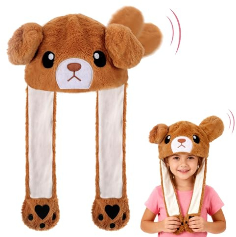 Hifot Animaux Bonnet Oreilles Qui Bougent, Peluche Drôles Bonnet Oreille Qui Bouge, Chapeau Drole Mobiles Bouge pour Enfants et Adultes pour Halloween Noël Carnaval Fêtes d'Anniversaire Cadeau