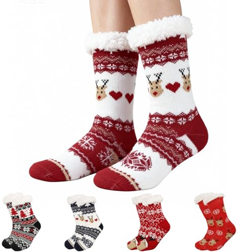 Moerstar Calze Natalizie Donna Uomo, Calze Antiscivolo Natale, Calzini Natalizi Soffici Morbidi Accessori Invernali Regali Natale per Uomo Donna