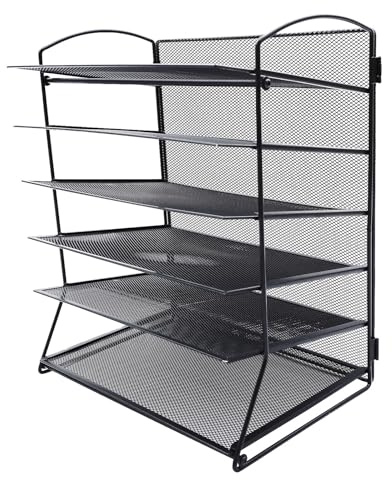 GALPADA Organizador de Archivos Multi Malla Metálica Negra Estante Ventilado para Documentos Carpetas y Revistas Diseño Desmontable para Oficina y Escritorio