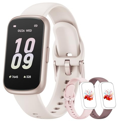 Smartwatch dam herr, 1,47 tum liten smartwatch klocka med 24/7 pulsmätare, sömn, stegräknare, hållbar fitnessklocka 3 ATM inkluderar 3 band för Android iOS, roséguld/galax