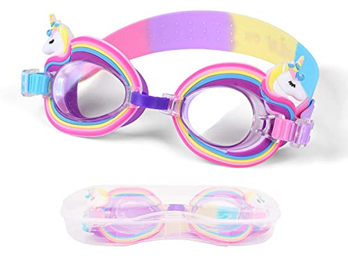 Adofous Kids Swimming Goggles with UV Protection and Anti Fog No Leaking Swim Glasses, Adjustable Nose Bridge Unicorn Swimming Goggles for Children Boys Girls Age 3-14 (Rainbow Unicorn)