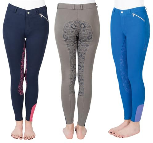 PFIFF Mädchen Reithose Zahra Vollbesatz Silikon Grip, Blau/Pink, 116, 102604-111-116