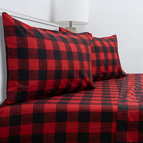 Sweet Home Collection Set di biancheria da letto in morbida microfibra egiziana, 1800 fili, ipoallergenica, con lenzuolo piatto, lenzuolo con angoli, 2 federe, per letto matrimoniale, a quadri di