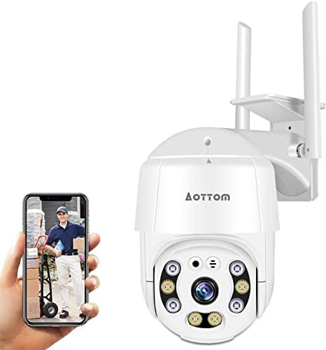 PTZ Domo Cámara de vigilancia WiFi al aire libre Aottom 1080P Cámara WiFi, IP inalámbrica, Audio bidireccional, Detector de movimiento, visión nocturna de 40M, Mensaje Push, APP YI