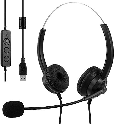 Hands DIY USB Headset with Microphone Noise Canceling 2.5m Length Stereo PC Headset for Laptop Computer, Multi-Use USB Headsets Earphone for Call Center, Skype Webinar Office Business