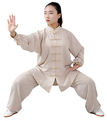 FLY FLU Tai Chi Kung-Fu Taiji Tang Anzug Tai Chi Kleidung Morgengymnastik Kleidung Kung Fu Kleidung Kampfkunst Kleidung Baumwolle Leinen - （Kleidung Und Hose）,Khaki-XL