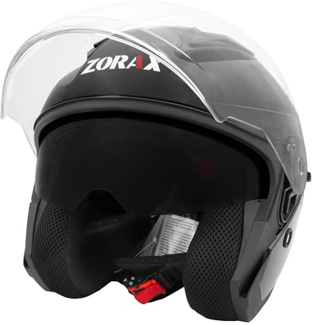 Zorax ZOR-608 Double Visor Open Face Helmet - Black XXL (62-63cm) | Motorbike Motorcycle Helmet ECE 2206 Approved