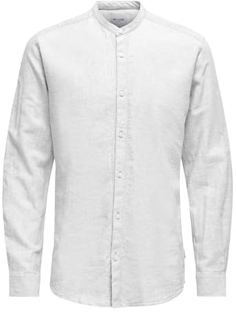 Only & Sons Onscaiden Ls Solid Linen Mao Shirt Noos Chemise en Lin pour Homme, Blanc., S