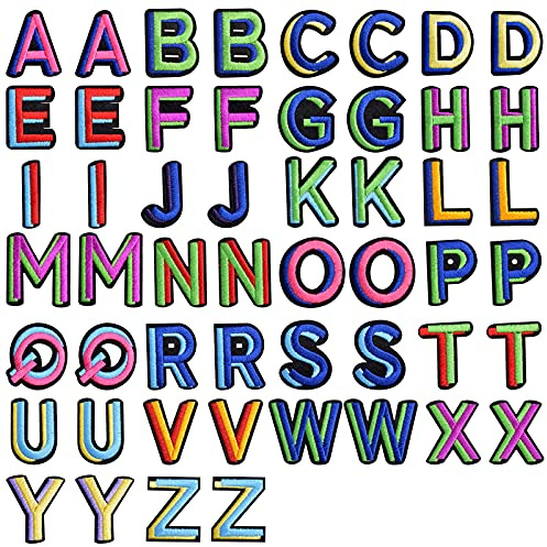 52pcs Patch Brodé Thermocollant Alphabet Patches Applique A-Z Lettres Patch Thermocollants Ecusson à Coudre Réparation Décoratifs Repasser Patchs Décorer Patchs de Lettres Tissu pour Vêtements Jeans