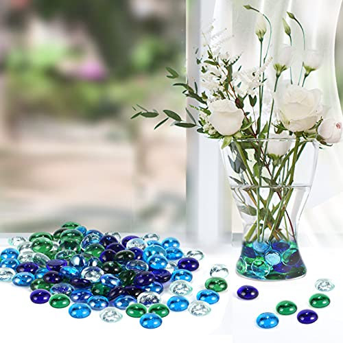 Does not apply Clear Round Glass Pebbles Mixed Color Stones Beads Flat Vase Nuggets Decorative Glass Beads for Garden Plant Pots Aquarium Approximately 800 grams