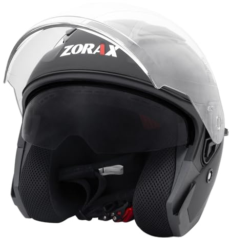 Zorax ZOR-608 Double Visor Open Face Helmet - Matt Black L (59cm) | Motorbike Motorcycle Helmet ECE 2206 Approved