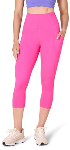 Amazon Essentials Women's Active Sculpt Workout Athleisure High Rise Capri Leggings with Pockets (Available in Plus Size), Neon Pink, 5XL Plus