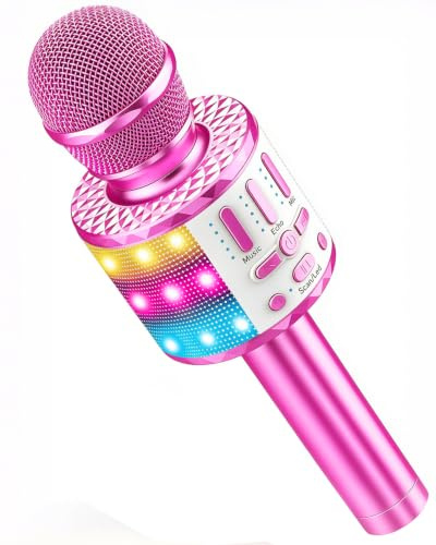 Karaoke Mikrofon Kinder, Drahtloses Bluetooth Mikrofon mit LED, Geschenke Mädchen 3-12 Jahre, Tragbares Karaoke Maschine zum Singen, Mikrofonspielzeug für Kinder Erwachsene Geburtstagsfeier KTV