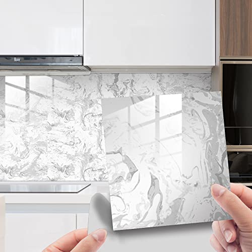 HORIWE Lot de 20 autocollants en marbre vintage pour carrelage mural de cuisine, salle de bain, dosseret en PVC imperméable et résistant à l'huile 20,3 x 20,3 cm