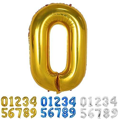 Gold Luftballon Zahlen 0 Folienballon Gold in 40 - 100cm Geburtstag Zahlen Luftballon 0 Jahre XXL Helium Ballons für Kinder Junge Männer 0. Geburtstagsparty Deko (Nummer 0)