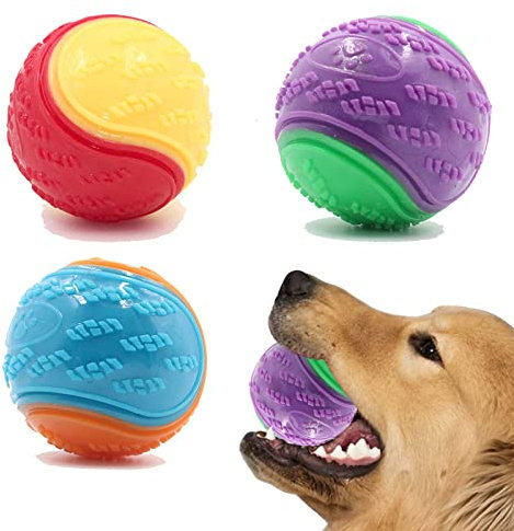 Sricam 3 x Quietschender Hundeball, Hundespielzeug Zähneputzen Welpe Kauspielzeug Haustier Training Ball Hund Interaktive Hund Ball