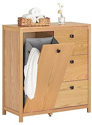SoBuy BZR97-N Wäscheschrank mit ausklappbarem Wäschesäcken Wäschesack Wäschetruhe Wäschekorb Badezimmerschrank Badschrank Badmöbel Badkommode Natur BHT ca. 80x90x35cm