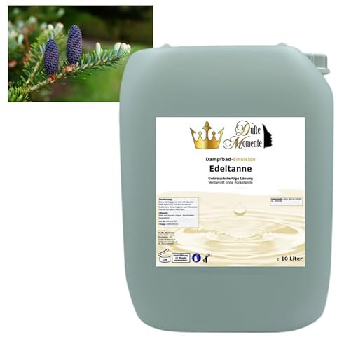 Dufte Momente | Dampfbad Emulsion 10 Liter Edeltanne | geprüfte Qualität | mit naturreinen und natürlichen ätherischen Ölen | gebrauchsfertig | vegan und ohne Tierversuche