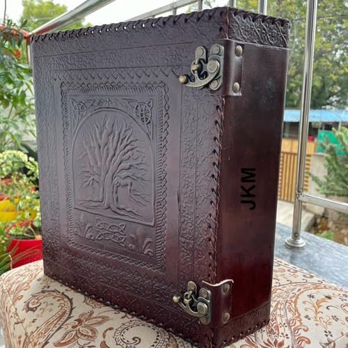 Handborncraft Classeur à Anneaux en Cuir pour Homme - Grand Organiseur de Dossier à 3 Anneaux de 7,6 cm avec Motif Arbre de Vie