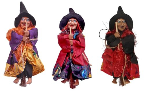 kesurpae 3pcs Lightweight Halloween Witch Doll Realistic Wide Application Plastic Hanging Horror Witch Figure Witch Figurine