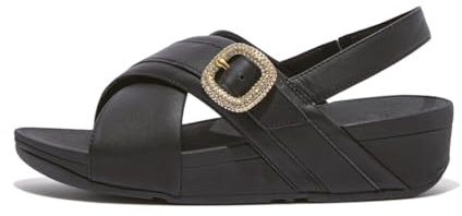 Fitflop Damen Lulu Crystal-Buckle Leather Back-Strap Sandale, Schwarz, 43 EU