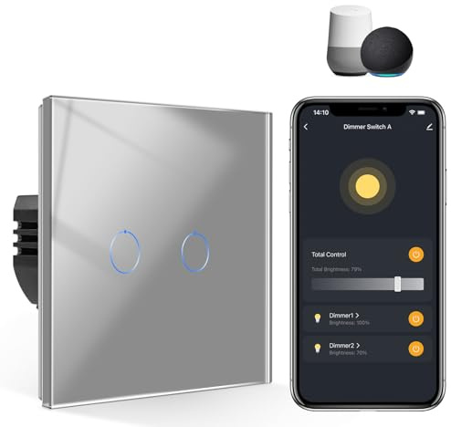 CNBINGO Smart Dimmer Switch for Dimmable LED Light, Voice Control by Alexa, Remote Control by Smart Life App, WiFi Touch Light Switch with Glass Wall Plate, Backlight, Neutral Wire Required