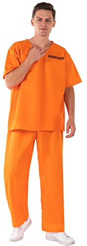GOBWCOT Fånge kostym kriminell fängelse kostym orange fängelse fånge overall överdimensionerad halloween cosplay fängelse outfit
