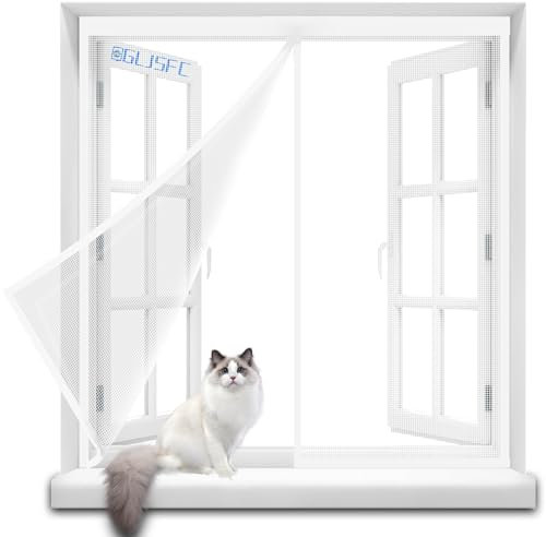 Moustiquaire Fenêtre Magnétique Ignifuge, 115x200cm Moustiquaire Aimantée Anti Feu Sur Mesure de Porte Rideau de Porte Antimoustique Avec Adhésives Rubans Blanc