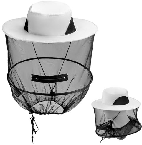 QWORK® Moskitonetz-Kopfhut, Imkerhut, mit Netz und Reißverschluss für Outdoor, Camping, Angeln, Gartenarbeit, Grau