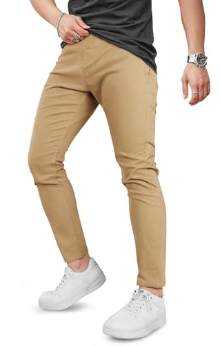 GINGTTO Homme Jeans Skinny Slim Fit Pantalon Elastique Denim Stretch Taper Casual Kaki 36W