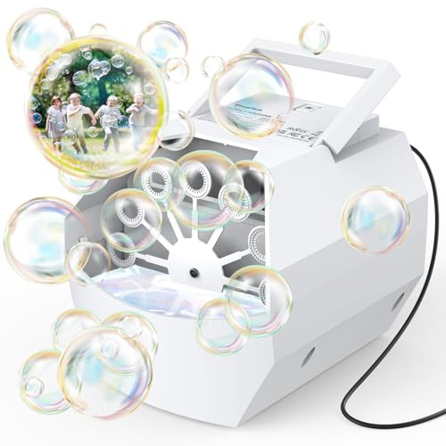 Theefun Bubble Machine, 500mL Automatic Bubble Blower, Portable Bubble Maker Electric Bubble Toy for Boys Girls Outdoor Indoor Parties Weddings Birthday, Powered by USB or Batteries (White)