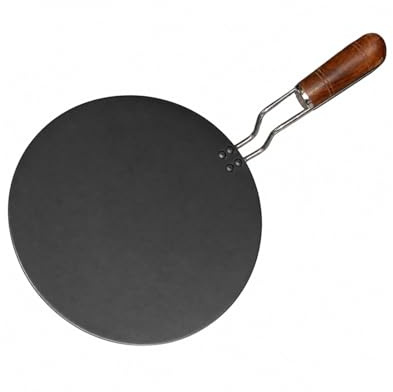 Concave Iron Tawa Pan with Wooden Handle, 23 cm, Black, for Roti, Chapati, Dosa and Crepes(9).