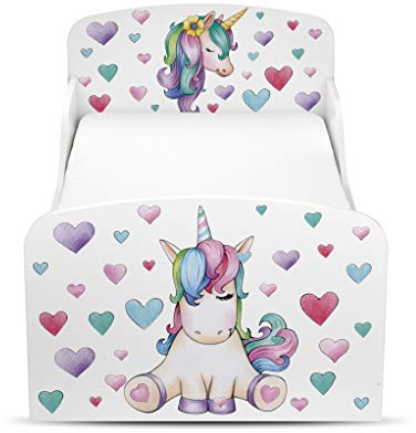 leomark Modern Cama Infantil 160x80 con Colchón y Barreras Laterales – Diseño Seguro y Bajo, Impresión UV Colorida – Ideal para Niños Desde 1 Año – MDF, Color: Unicornio