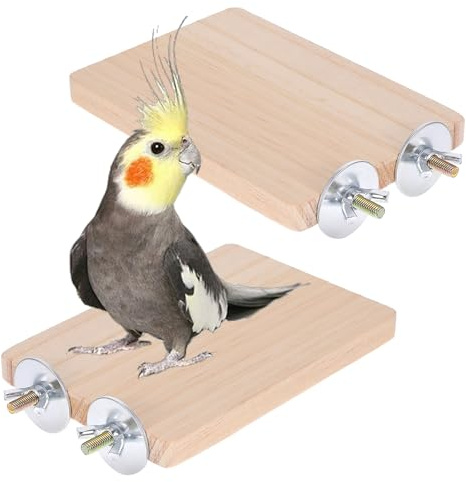 2PCS Bird Perch Platform Flat Wood Bird Platform Birds Perch Flat Stand Solid Wood Parrot Perches Platforms Natural Wooden Perches Toys Animal Climbing Platforms for Cages Parakeet Conure Finch