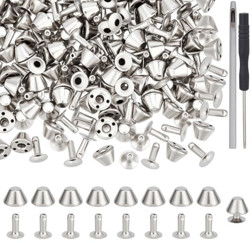 OLYCRAFT 100 set metall platt huvud nitar 9,5 x 6,5 mm silver kon spikar skruvstift punk spik- och dubbar kit med installationsverktyg punk rock tillbehör för skor läderväskor kläder