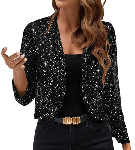 Veste Paillettes Femme Vestes Sequins Bomber à Paillettes Blouson Paillette Sparkly Veste Brillante Scintillante Paillette Cardigan Haut Tops Bolero Chic et Elegant de Cocktail Soirée Party Club Noel