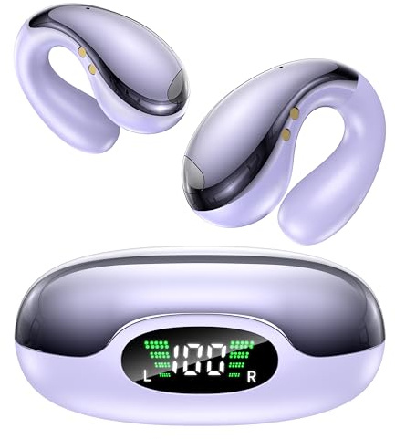 EUQQ Auriculares Inalámbricos Deportivos - 2026 Auriculares de Oído Abierto Bluetooth 6.1 Auriculare de Conduccion Ósea, 50H de Reproducción con Caja de Carga LED USB-C, IP7 Impermeable - Púrpura