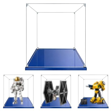 MADEHAY Vitrina Acrílica Transparente Antipolvo,para Lego Modelo Serie 10328 10338 31152 75211 76249. Grand Caja de Exhibición. Base Azul (1, 25x25x30cm)