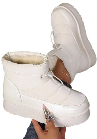 Stivali da DonnaStivali da Donna con Fiocco Neve Europeo in Lana densa e Suola Piatta Stile Elegante per Uso Quotidiano e Sportivo