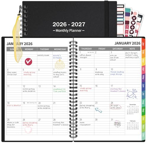Monthly Planner 2026-2027(7.6'' x 10''), 18 Months Agenda Calendar Planner with Tabs & Pocket, Holidays, Note Pages, Time Management and Hit Your Goals, January 2026 - June 2027, 120GSM Thick Paper