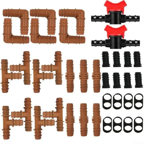 Kit di raccordi spinato per irrigazione per tubi a goccia da 16 mm, inclusi accoppiatori dritti, connettori a T e curve a gomito per un design flessibile (B)