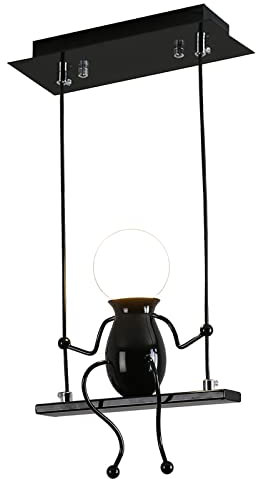 Créatif LED Luminaires suspendus Moderne Petites gens Lampe à suspension Réglable Lampes suspendues Salle à manger Décor Fer Poupée de dessin animé Lustres Plafonniers 1×E27 Peinture à cuire Noir