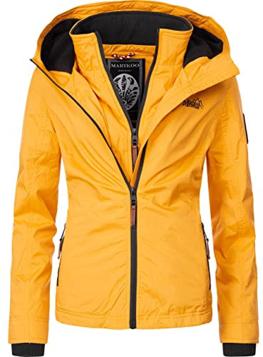 MARIKOO leicht gefütterte Damen Übergangsjacke kurze Sommerjacke mit kuscheligem Fleece-Innenfutter und großer Kapuze Erdbeere Gelb Gr. L
