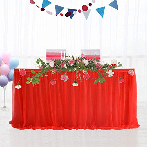 HBBMAGIC Tüll Tischrock Rot, Tütü Tischröcke 183 * 76CM, Tisch Tischdecke für Geburtstag Mädchen Dekoration, Baby Party, Candy Bar, Hochzeit, Ohne Led