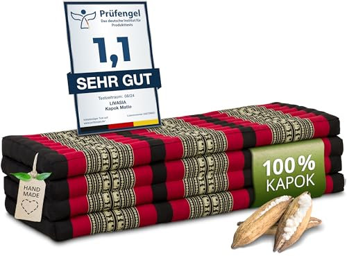 Nachhaltige Klappmatratze Kapok XXL - 200x140x8cm - extrabreite Gästematratze, Faltbare Matratze doppel, ökologische Yogamatte, Gästebett klappbar, Liege Garten Balkon (Schwarz/Elefanten)