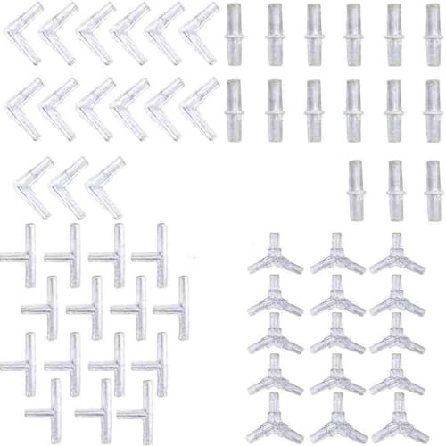 RUNCCI-YUN Aquarium Air Pump Accessories Set, Aquarium Airline Connectors 60 in 1 Y T L I Connector for 4mm/6mm Fish Tank Pond Air Line Tube Tubing