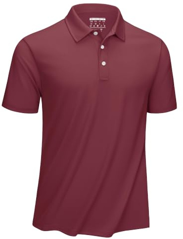 KEFITEVD Pikétröjor för män andas snabbtorkande polyester sommar golf ledig arbetströja med knapp, Vinrött, XXL