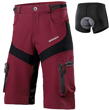 BERGRISAR Culotte Ciclismo Hombre Pantalon MTB y Bicicletas de montaña, Bolsillos con Cremallera, Resistente al Agua, Transpirables 1806BG, Acolchado extraíble Rojo, X-Large